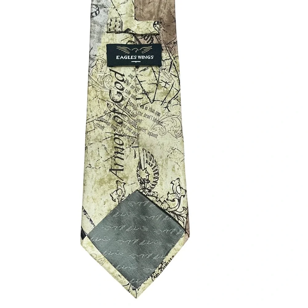 Eagles Wings Armor of God Silk Necktie Tan Brown Ephesians 6 Religious Tie